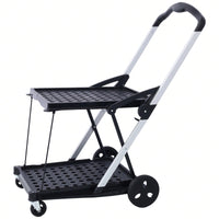 Collapsible Multi-Use Shopping Cart with Baskets 2-Tier High Capacity 360° Swivel Wheels Portable Grocery Cart