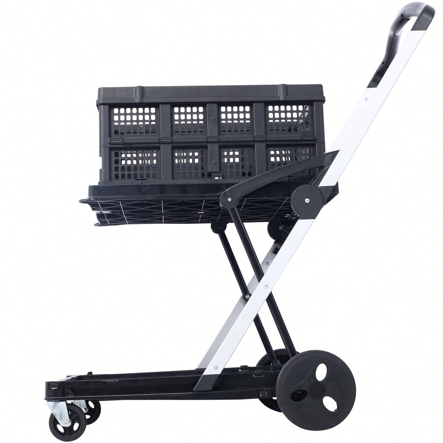 Collapsible Multi-Use Shopping Cart with Baskets 2-Tier High Capacity 360° Swivel Wheels Portable Grocery Cart