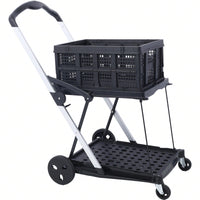 Collapsible Multi-Use Shopping Cart with Baskets 2-Tier High Capacity 360° Swivel Wheels Portable Grocery Cart