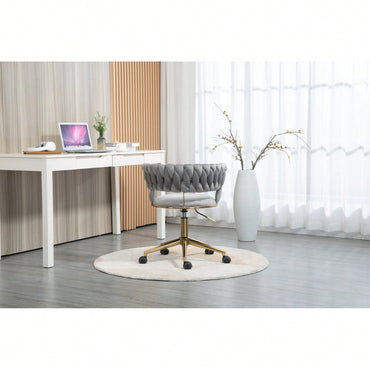 Velvet Upholstered Adjustable Swivel Chair for Home Office and Small Spaces with Golden Legs 280 Lb Capacity