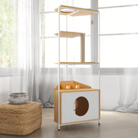 Corner Cat Tower with Scratching Post and Feeding Station Multi-Functional Indoor Cat Condo Space-Saving Design