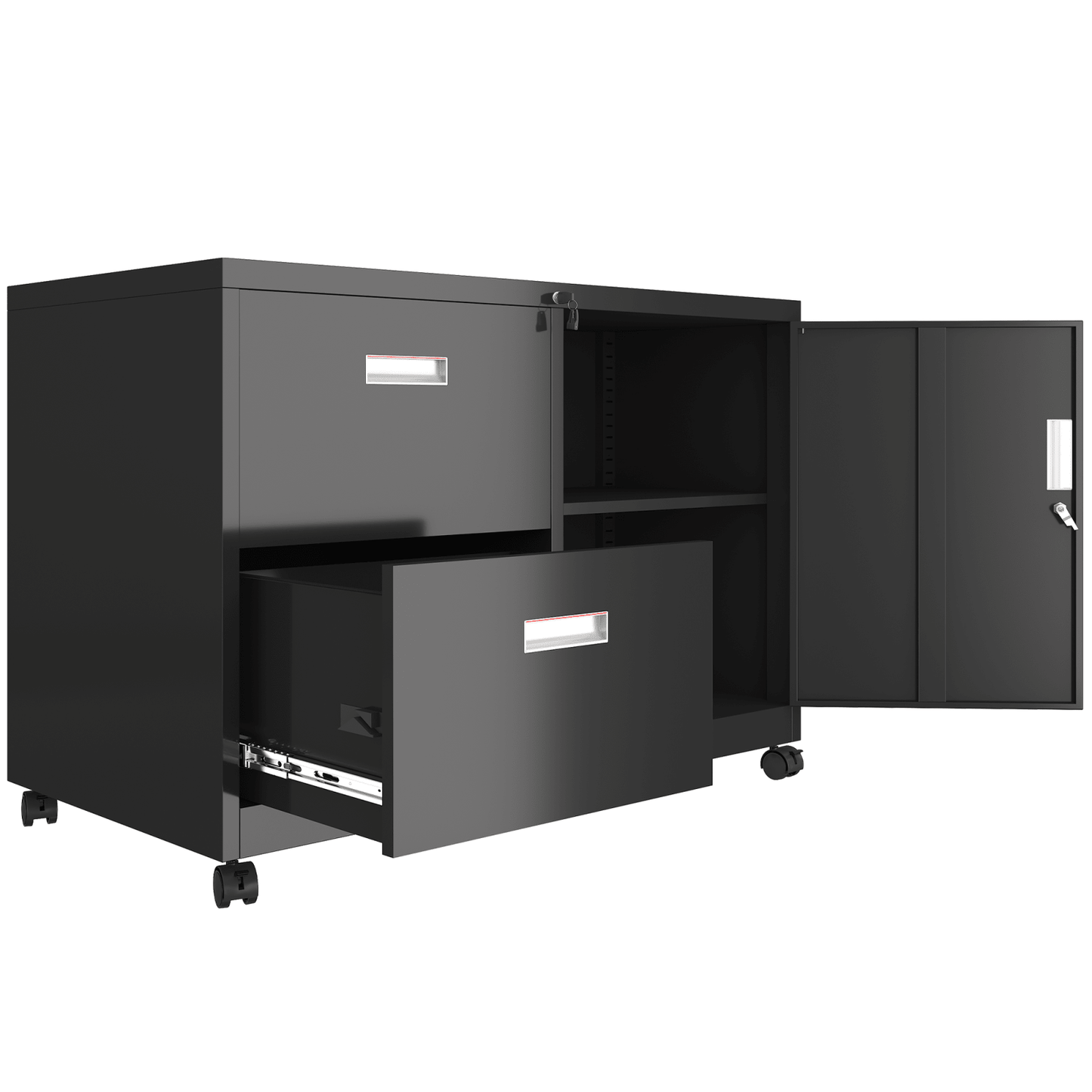Mobile Lateral Filing Cabinet with Lock 2 Drawers Adjustable Shelves Anti-Corrosion Sturdy Design Wheels for Easy Movement