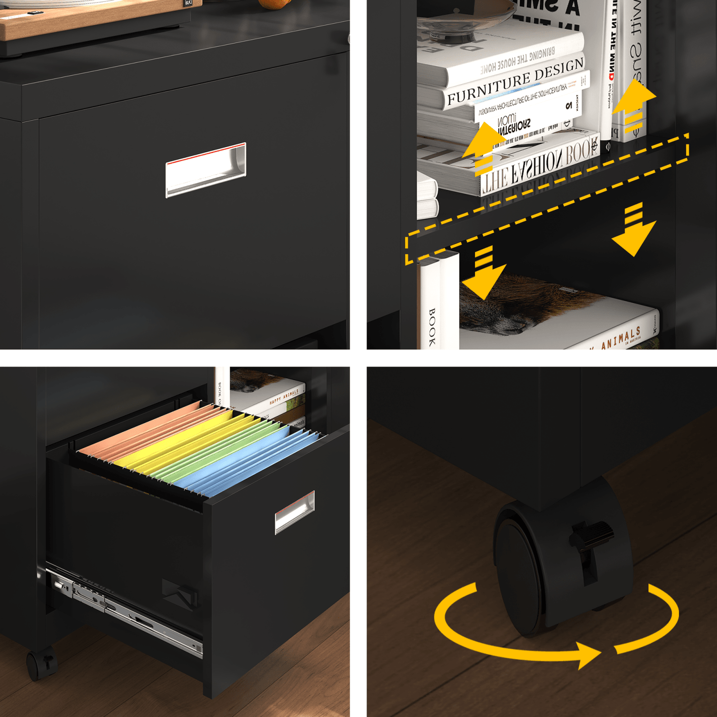 Mobile Lateral Filing Cabinet with Lock 2 Drawers Adjustable Shelves Anti-Corrosion Sturdy Design Wheels for Easy Movement