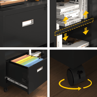 Mobile Lateral Filing Cabinet with Lock 2 Drawers Adjustable Shelves Anti-Corrosion Sturdy Design Wheels for Easy Movement