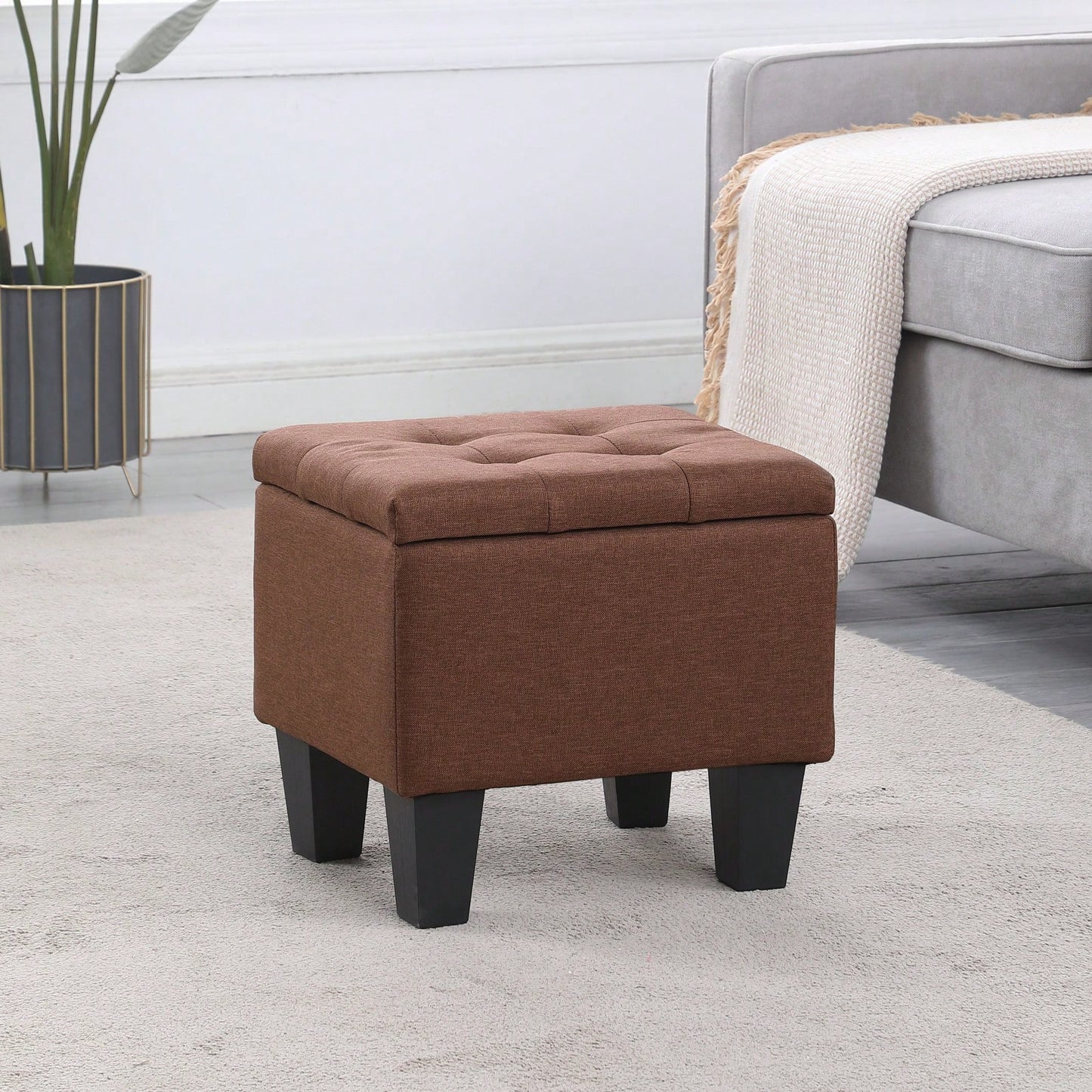 Versatile 3-in-1 Storage Ottoman Bench Set with Tufted Linen for Living Room Entryway Bedroom Supports 250lbs Easy Assembly