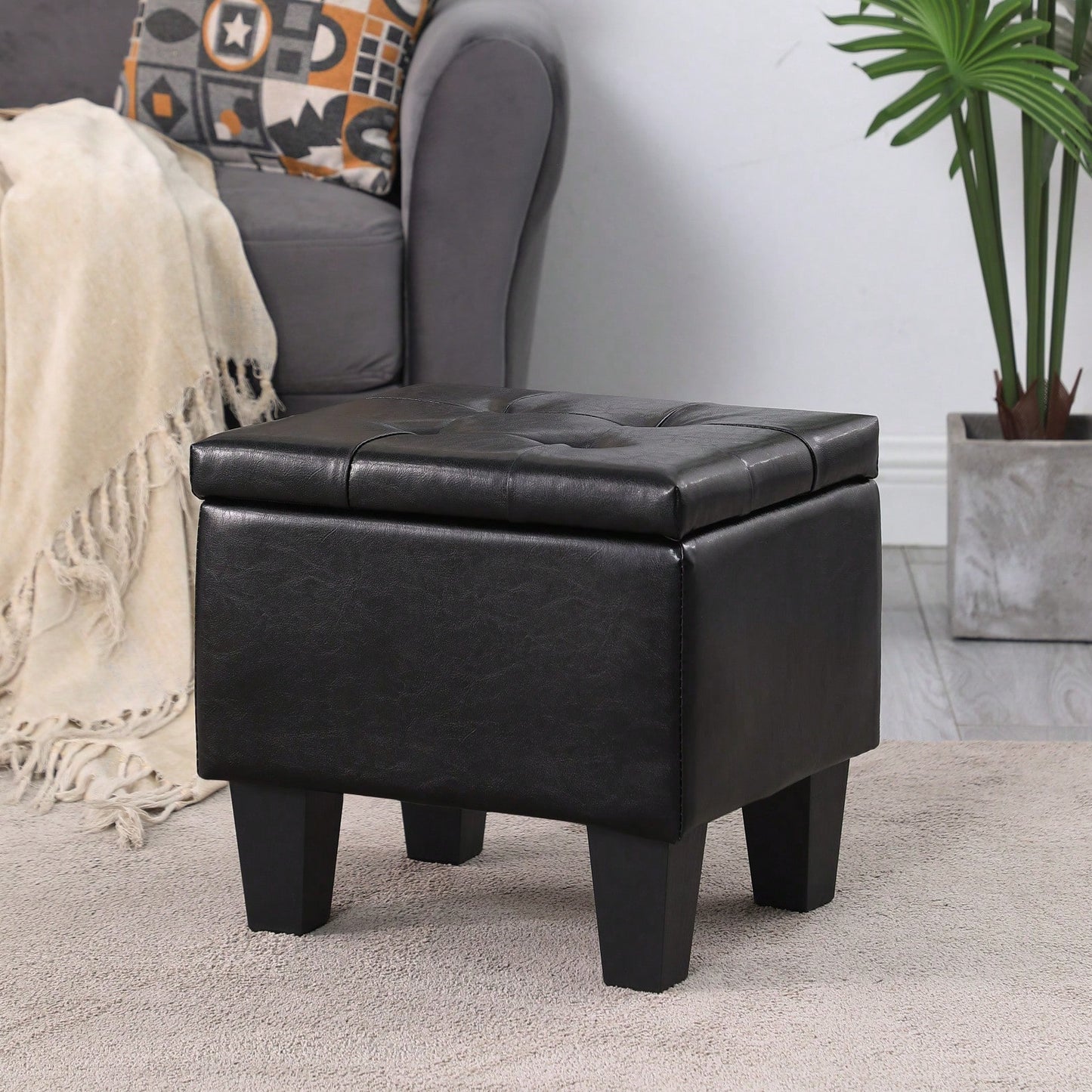 Versatile 3-in-1 Storage Ottoman Bench Set with Tufted Linen for Living Room Entryway Bedroom Supports 250lbs Easy Assembly