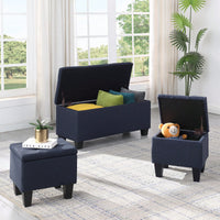 Versatile 3-in-1 Storage Ottoman Bench Set with Tufted Linen for Living Room Entryway Bedroom Supports 250lbs Easy Assembly