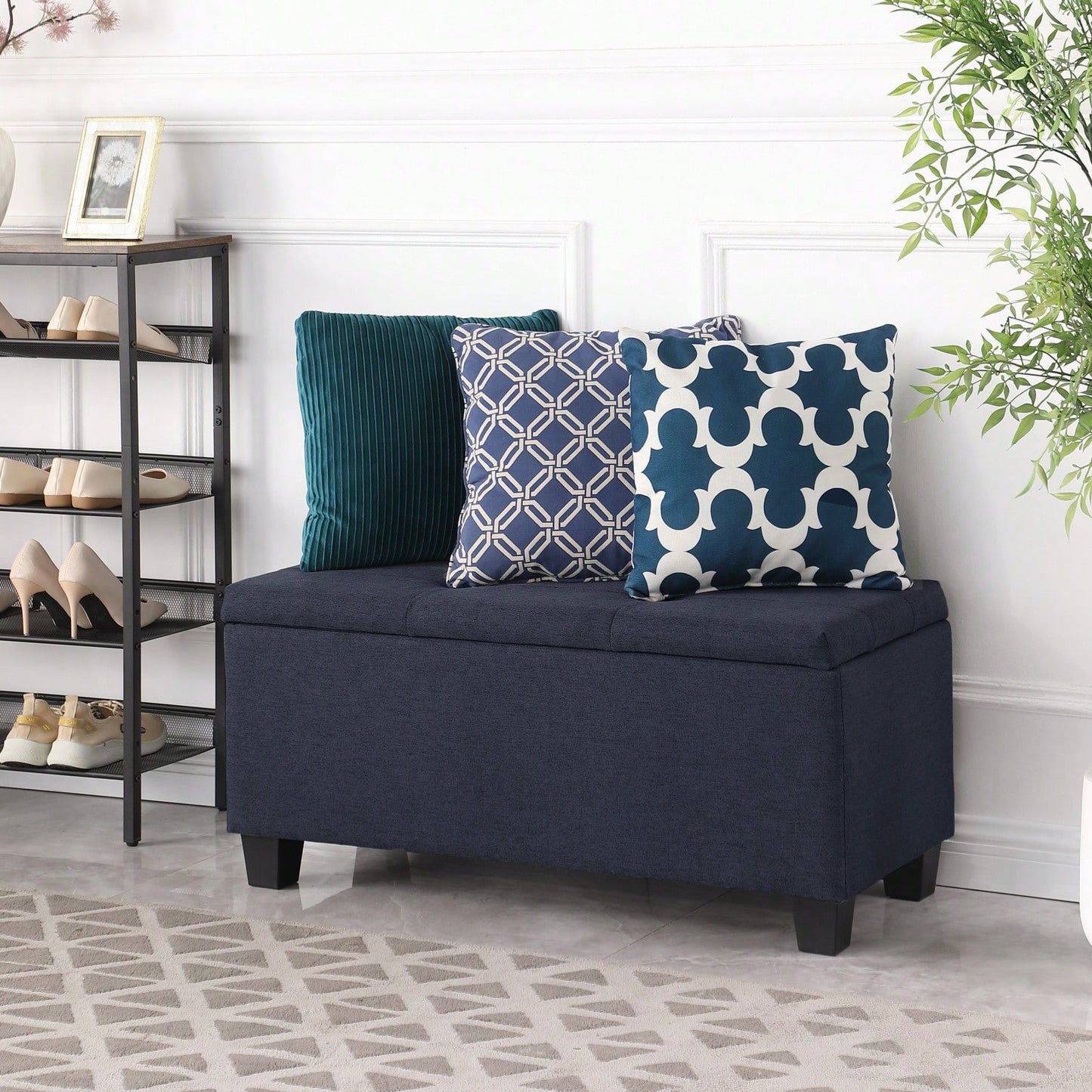 Versatile 3-in-1 Storage Ottoman Bench Set with Tufted Linen for Living Room Entryway Bedroom Supports 250lbs Easy Assembly