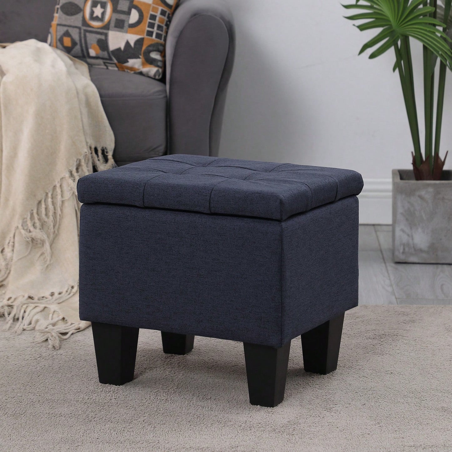 Versatile 3-in-1 Storage Ottoman Bench Set with Tufted Linen for Living Room Entryway Bedroom Supports 250lbs Easy Assembly