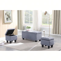 Versatile 3-in-1 Storage Ottoman Bench Set with Tufted Linen for Living Room Entryway Bedroom Supports 250lbs Easy Assembly