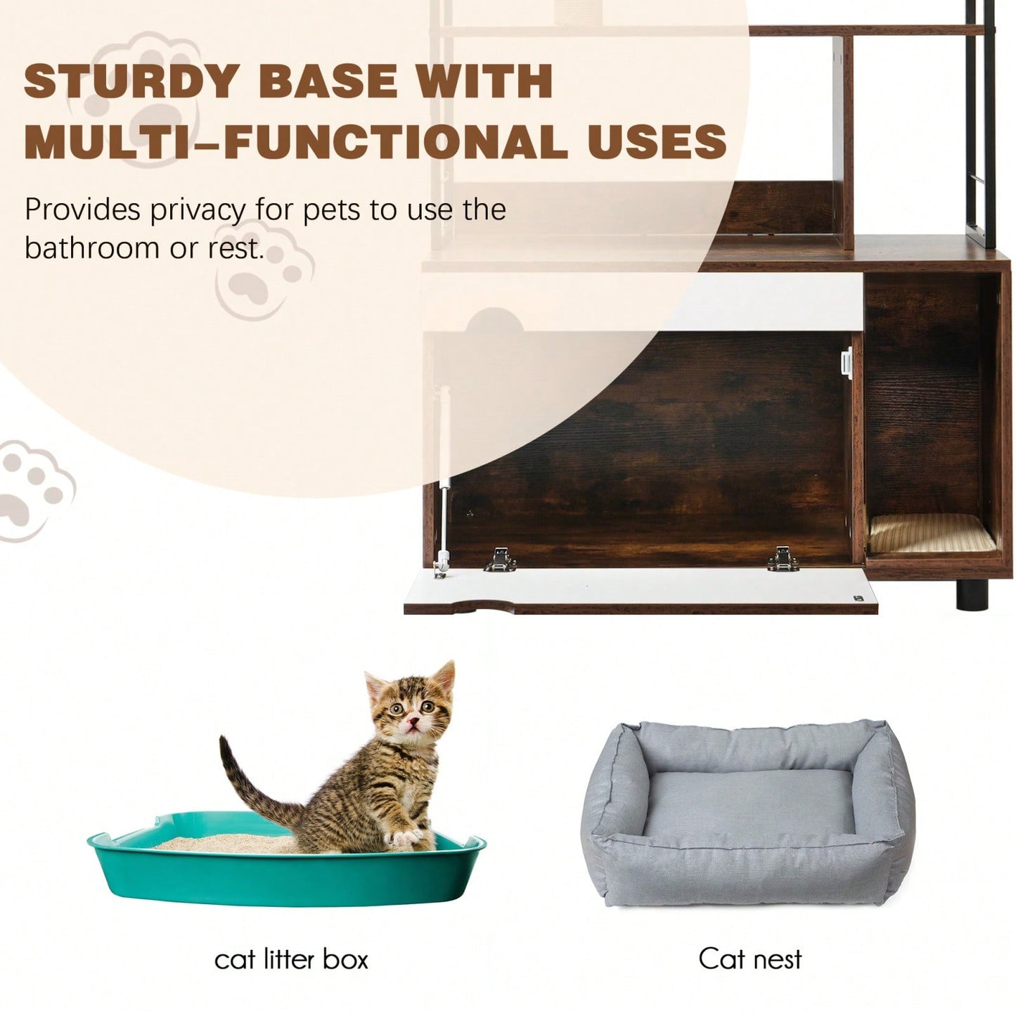 Stylish Multifunctional Cat Litter Box Enclosure with Hidden Scratching Post and Shelves for Space-Saving Homes