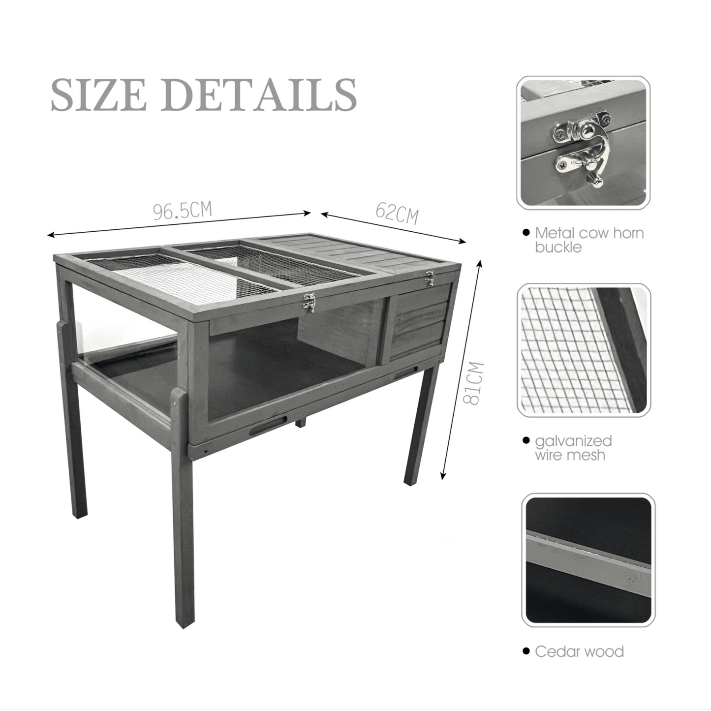 Premium Wooden Tortoise House Indoor Outdoor with Detachable Legs and Easy Clean Pull-Out Tray