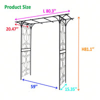 Black Metal Garden Arch for Climbing Plants 80.3in x 20.5in x 81.1in Rust-Resistant Arbor for Outdoor Decoration and Privacy