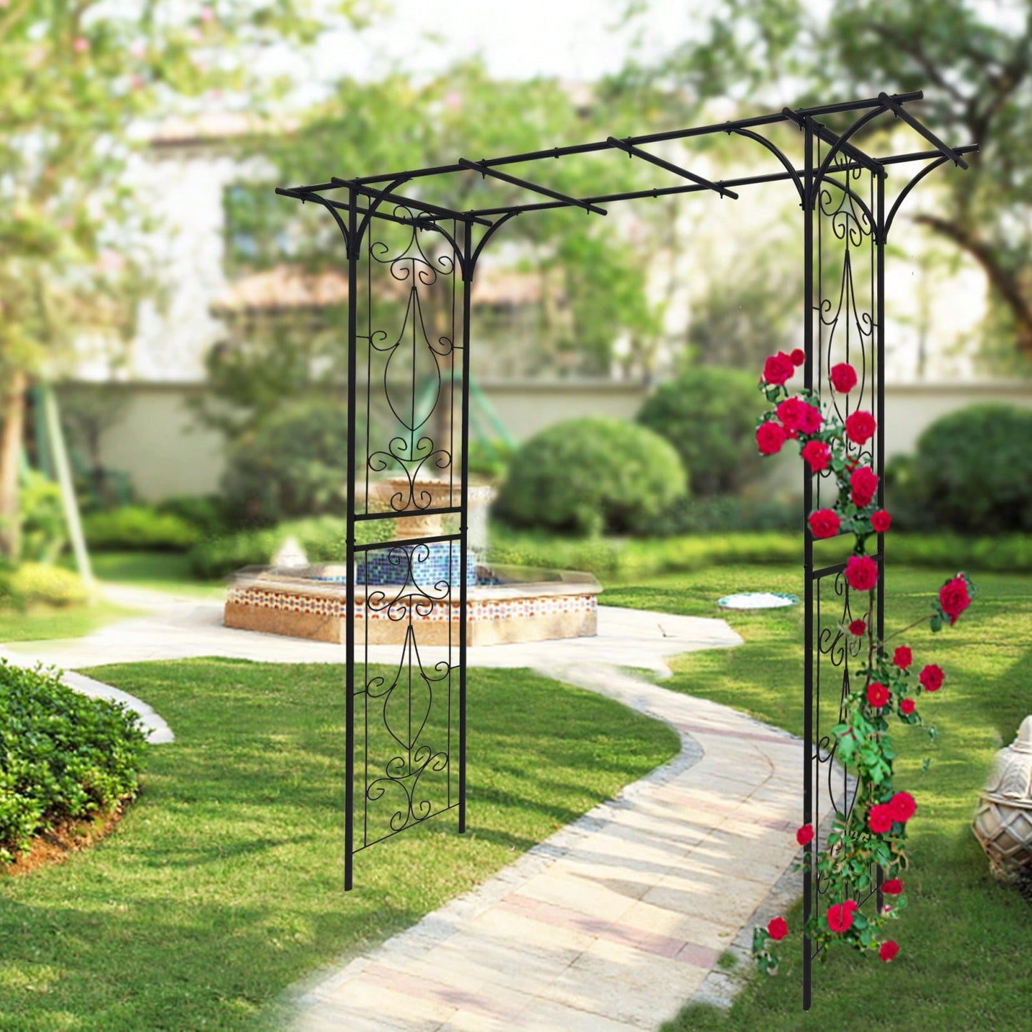 Black Metal Garden Arch for Climbing Plants 80.3in x 20.5in x 81.1in Rust-Resistant Arbor for Outdoor Decoration and Privacy