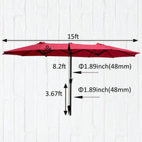 Extra Large 15x9 Feet Double-Sided Patio Umbrella with Crank Waterproof Wind Vents for Garden Deck Pool Shade