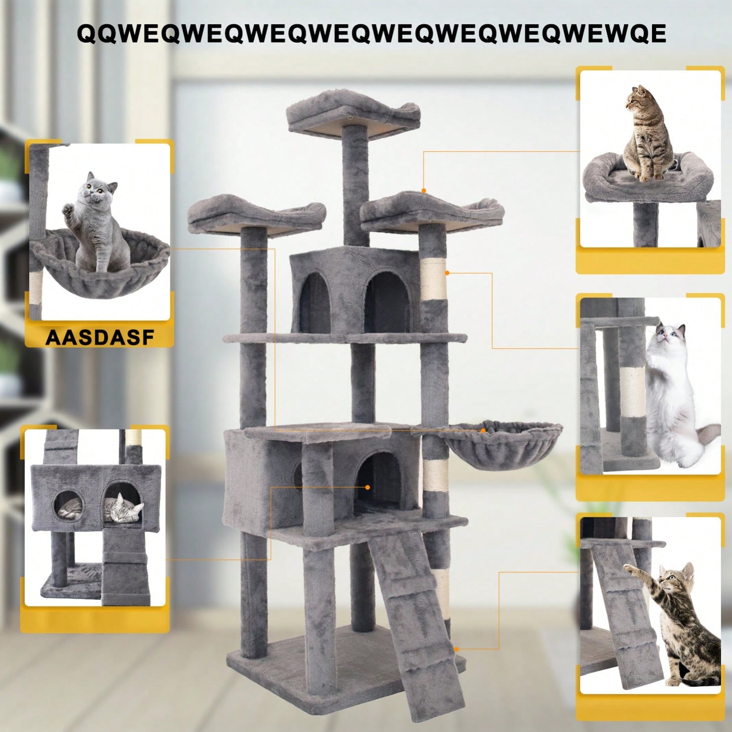 Multi-Level Cat Tree Tower with Hammocks Scratching Posts and Condo for Climbing and Playing