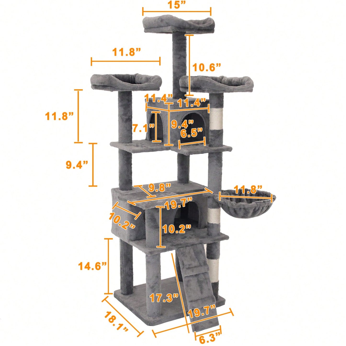 Multi-Level Cat Tree Tower with Hammocks Scratching Posts and Condo for Climbing and Playing