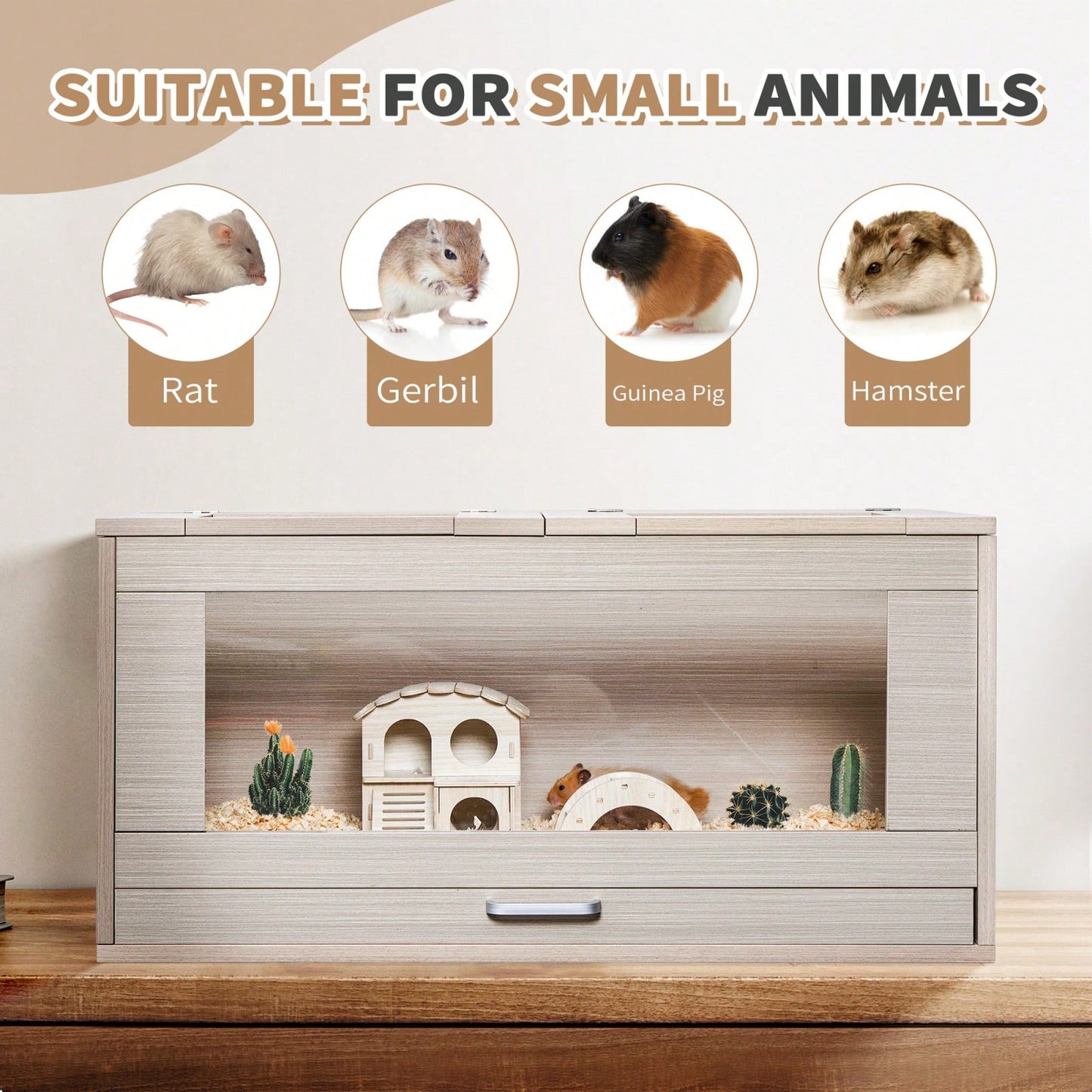 Spacious Wooden Hamster Cage with Storage and Acrylic Windows for Small Pets Durable Design with Ventilation and Easy Access