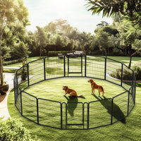 Durable Heavy Duty Metal Dog Playpen with Door Rust-Resistant Coating and Gravity Lock for Outdoor Use