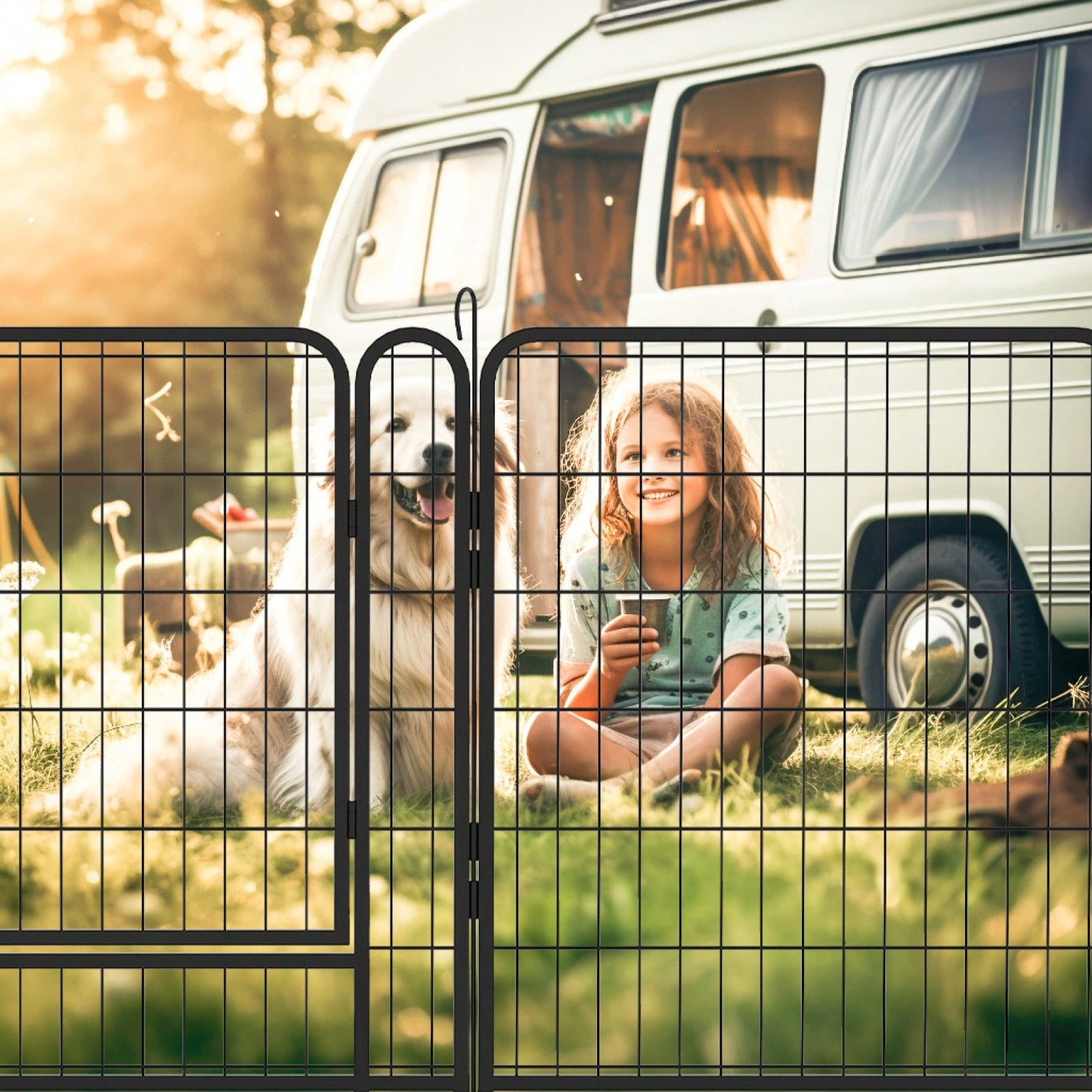 Durable Heavy Duty Metal Dog Playpen with Door Rust-Resistant Coating and Gravity Lock for Outdoor Use