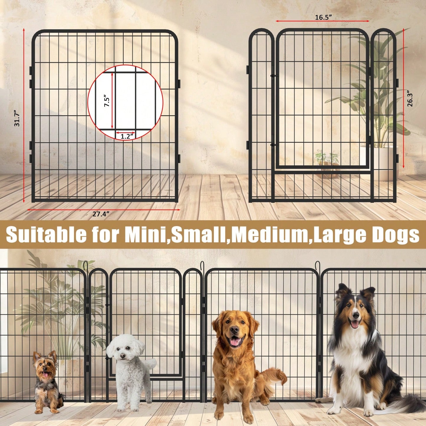 Durable Heavy Duty Metal Dog Playpen with Door Rust-Resistant Coating and Gravity Lock for Outdoor Use