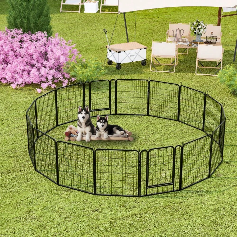 Durable Heavy Duty Metal Dog Playpen with Door Rust-Resistant Coating and Gravity Lock for Outdoor Use