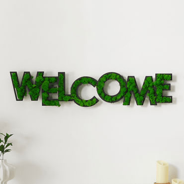 Welcome Letter Moss Wall Art Decor - Low Maintenance Iron Frame with Preserved Moss for Unique Indoor Spaces