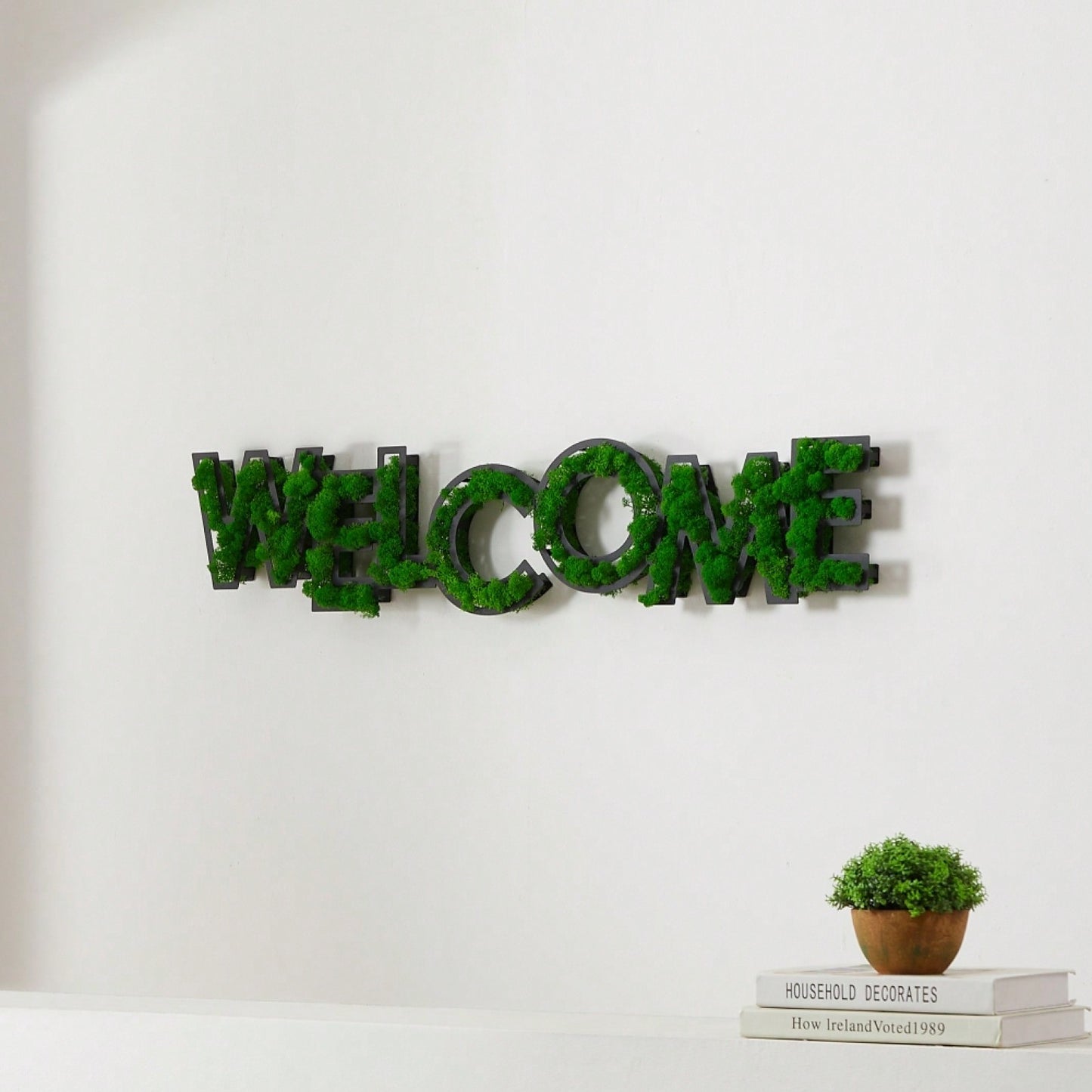 Welcome Letter Moss Wall Art Decor - Low Maintenance Iron Frame with Preserved Moss for Unique Indoor Spaces