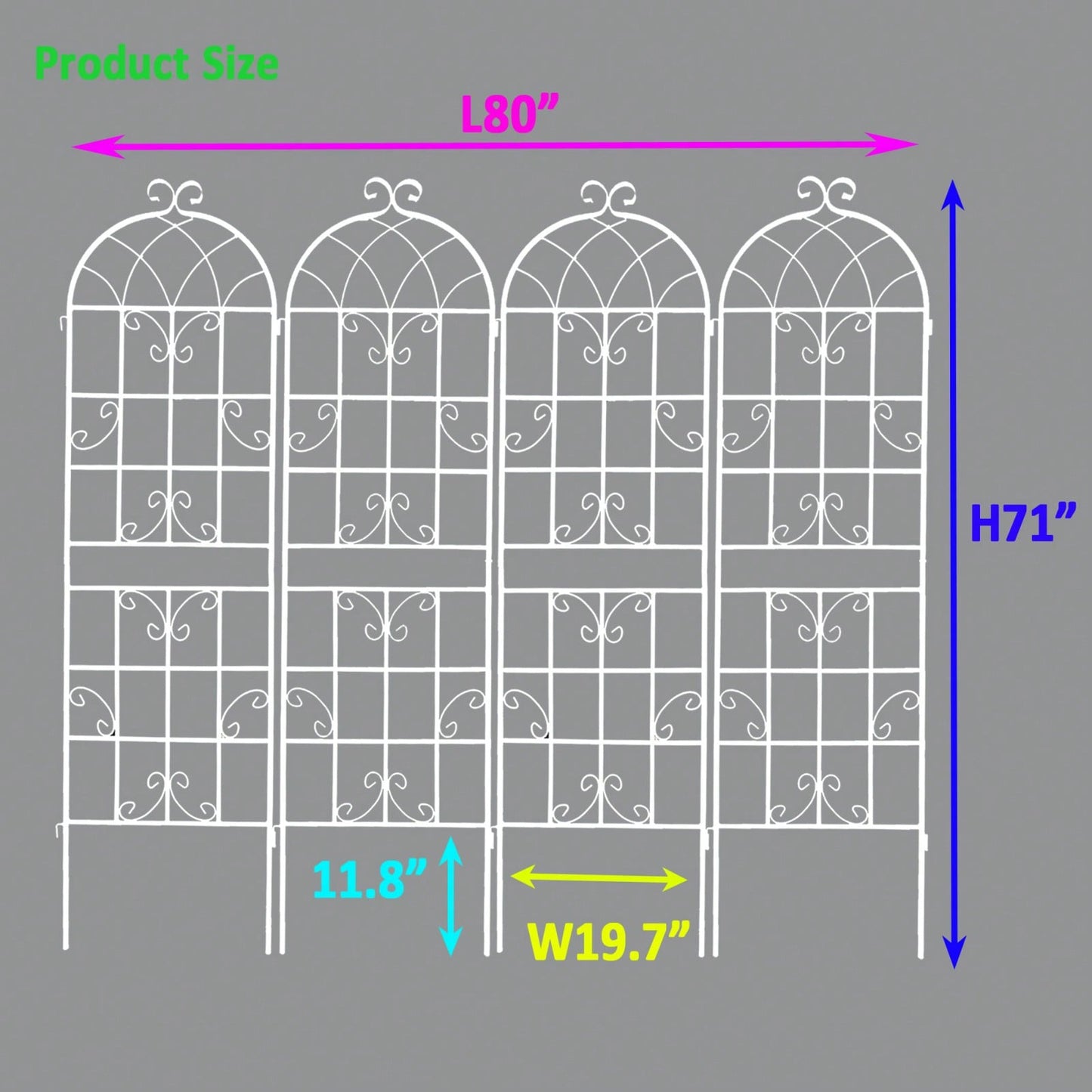 Pack Of 4, D16 Metal Garden Trellis 71" X 19.7" Rustproof For Climbing Plants Outdoor Flower Support Cream White