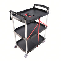 Folding Service Car With Wheels, Three-Layer Practical Trolley, Folding Storage Cart