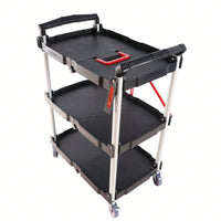 Folding Service Car With Wheels, Three-Layer Practical Trolley, Folding Storage Cart