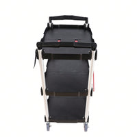 Folding Service Car With Wheels, Three-Layer Practical Trolley, Folding Storage Cart