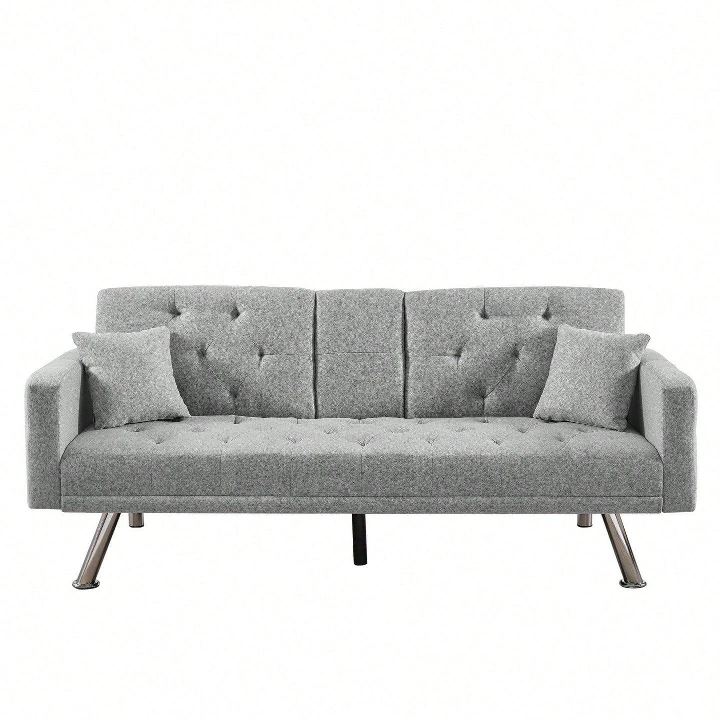 Grey Linen Convertible Sofa with Square Armrests Adjustable Positions Ideal for Living Room or Guest Room