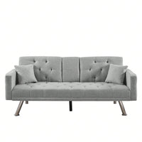 Grey Linen Convertible Sofa with Square Armrests Adjustable Positions Ideal for Living Room or Guest Room