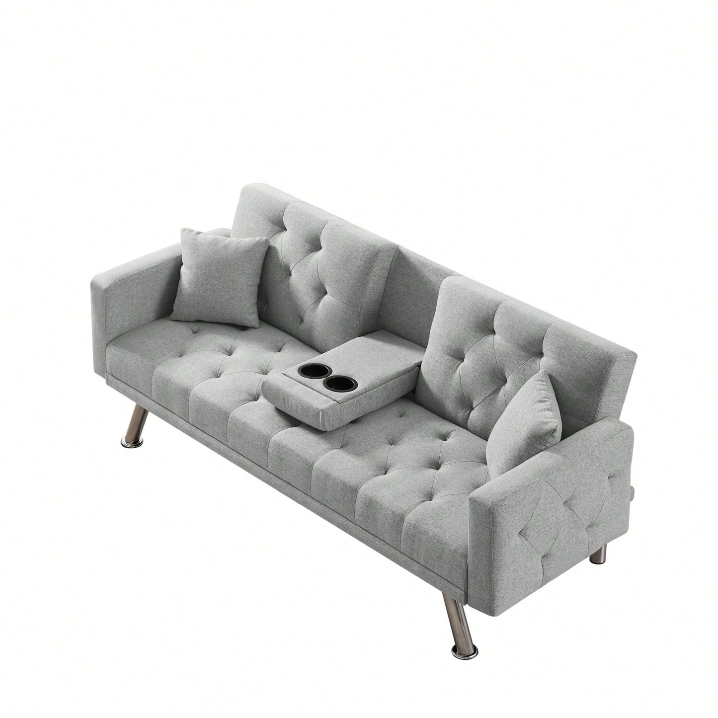 Grey Linen Convertible Sofa with Square Armrests Adjustable Positions Ideal for Living Room or Guest Room