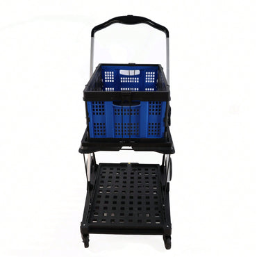 Collapsible Double-Decker Folding Cart with Wheels for Shopping Office Library Warehouse Durable Aluminum Frame