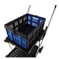 Collapsible Double-Decker Folding Cart with Wheels for Shopping Office Library Warehouse Durable Aluminum Frame