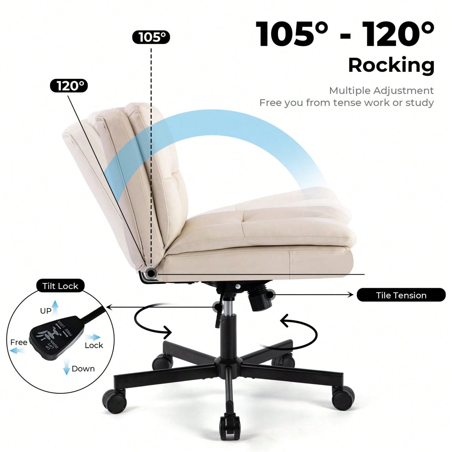 Ergonomic Armless Swivel Desk Chair for Home Office Adjustable Comfortable Sturdy Multi-Use Design