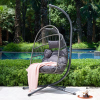 Outdoor Wicker Hanging Egg Chair With Sturdy Steel Stand