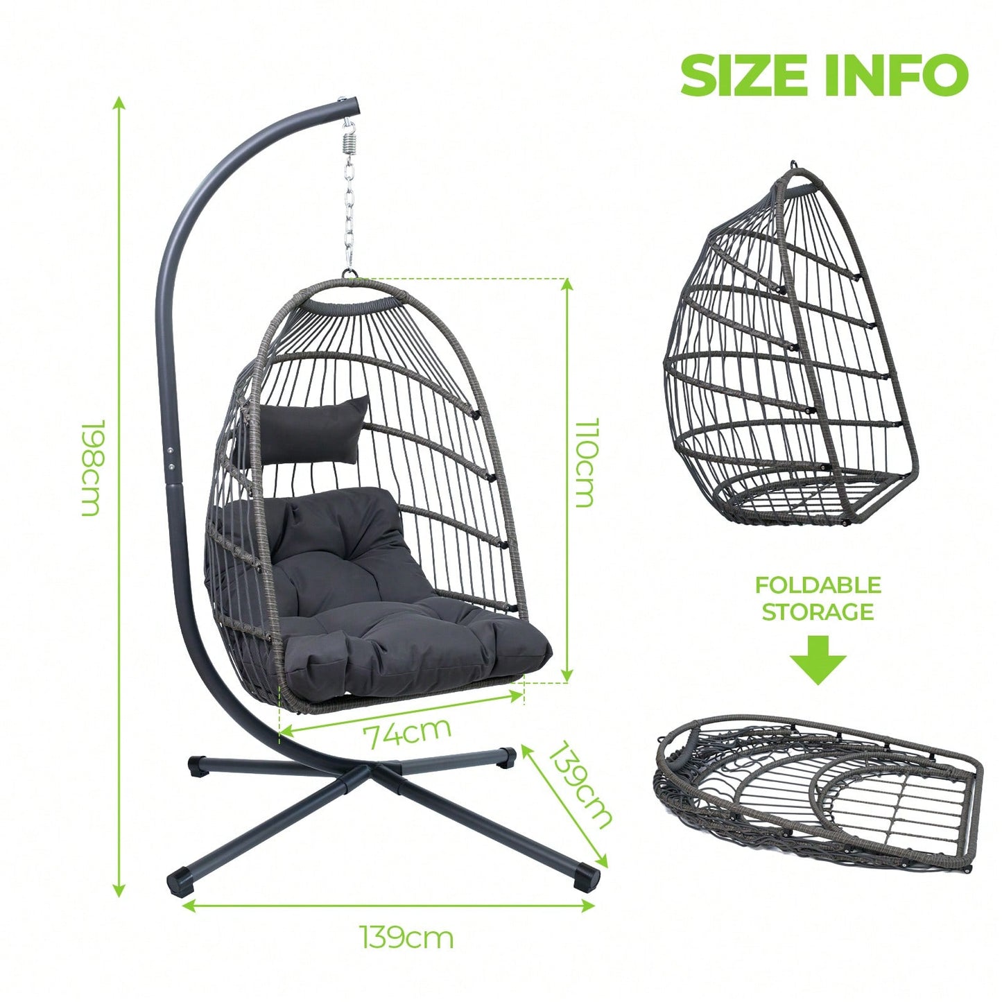 Outdoor Wicker Hanging Egg Chair With Sturdy Steel Stand