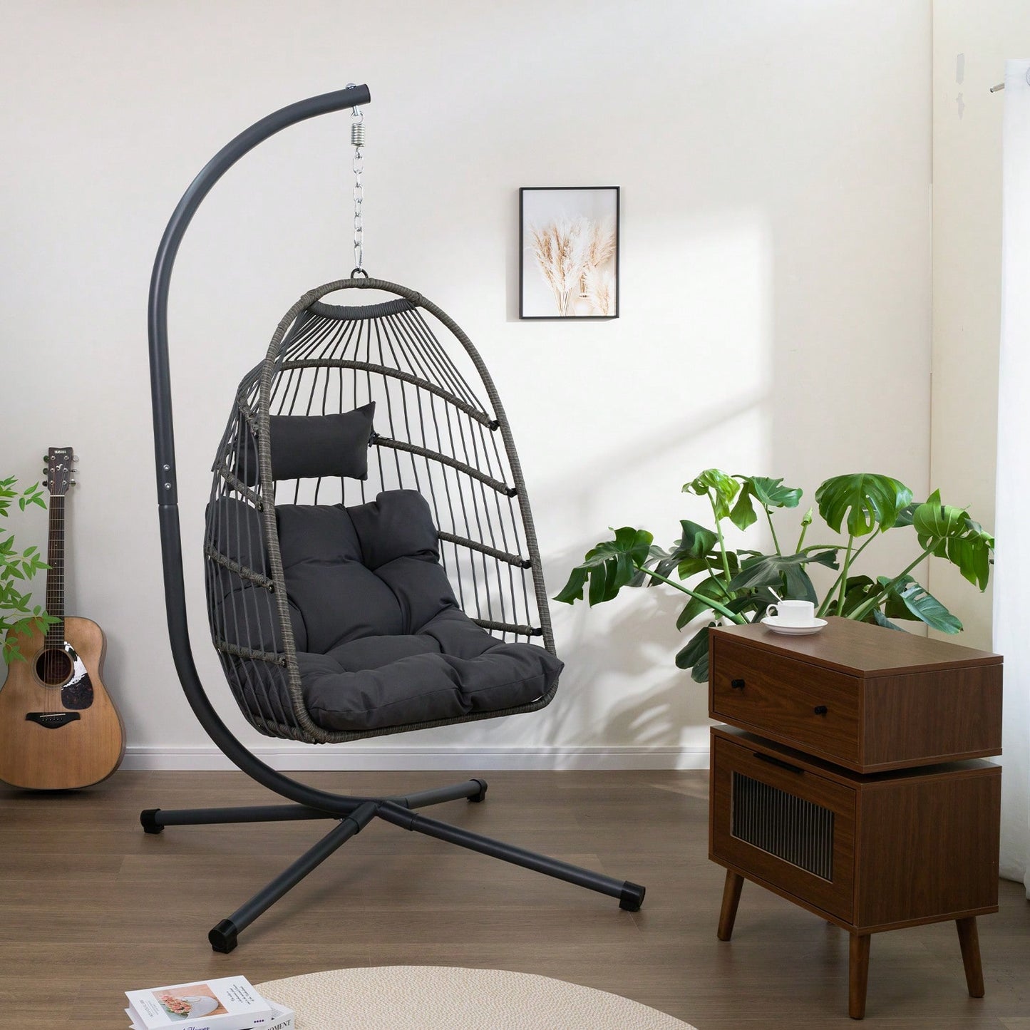 Outdoor Wicker Hanging Egg Chair With Sturdy Steel Stand