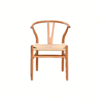 Natural Solid Wood Wishbone Design Backrest Chair With Canvas Seat For Dining Room And Kitchen - Set Of 2 Chairs For Home And Office Use