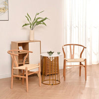 Natural Solid Wood Wishbone Design Backrest Chair With Canvas Seat For Dining Room And Kitchen - Set Of 2 Chairs For Home And Office Use