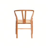 Natural Solid Wood Wishbone Design Backrest Chair With Canvas Seat For Dining Room And Kitchen - Set Of 2 Chairs For Home And Office Use
