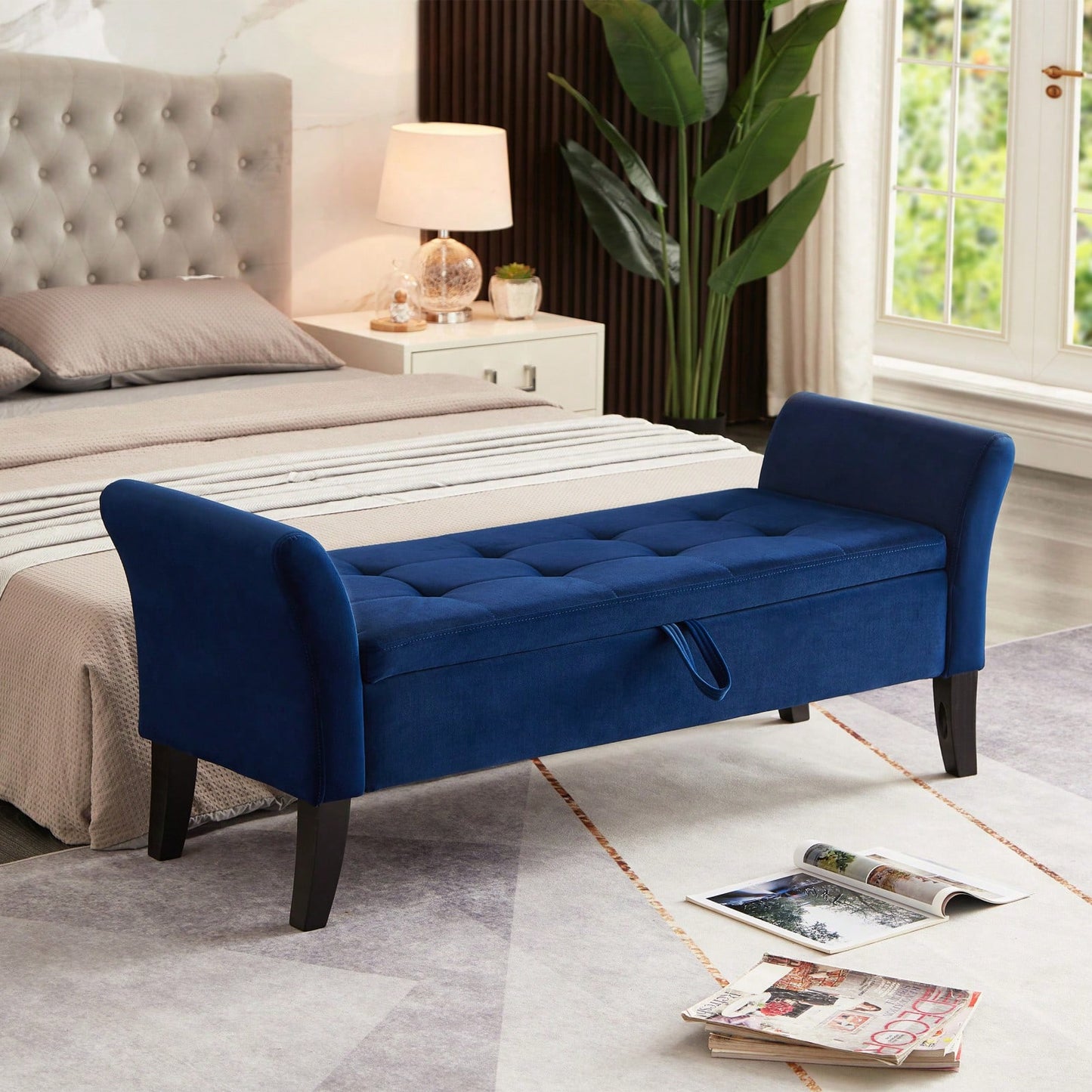 Bed Bench With Storage Navy Blue Velvet