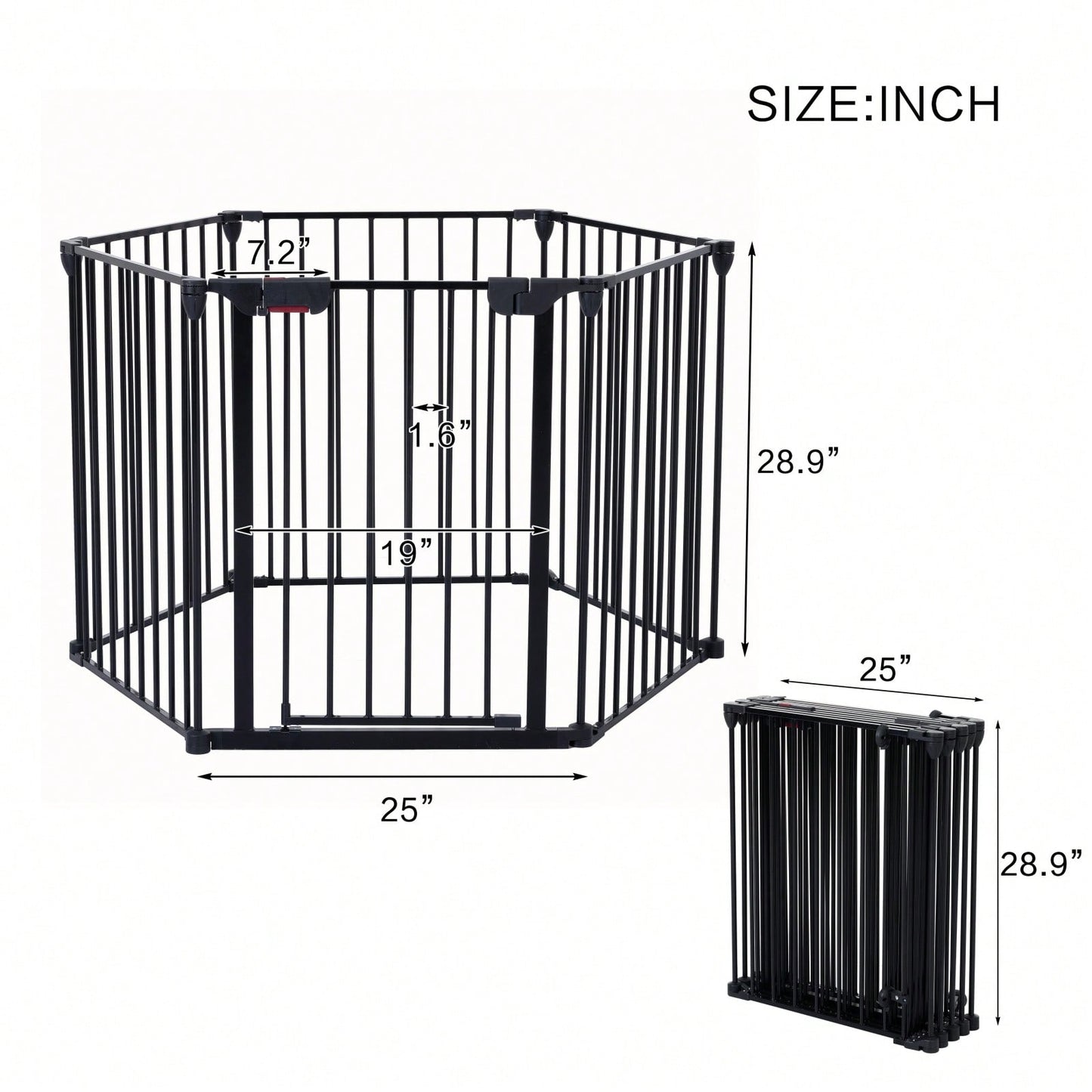 Configurable 6 Panel Metal Safety Gate for Pets and Kids - Versatile Play Yard and Barrier with Walk Through Door for Stairs and Fireplaces