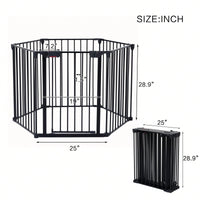 Configurable 6 Panel Metal Safety Gate for Pets and Kids - Versatile Play Yard and Barrier with Walk Through Door for Stairs and Fireplaces
