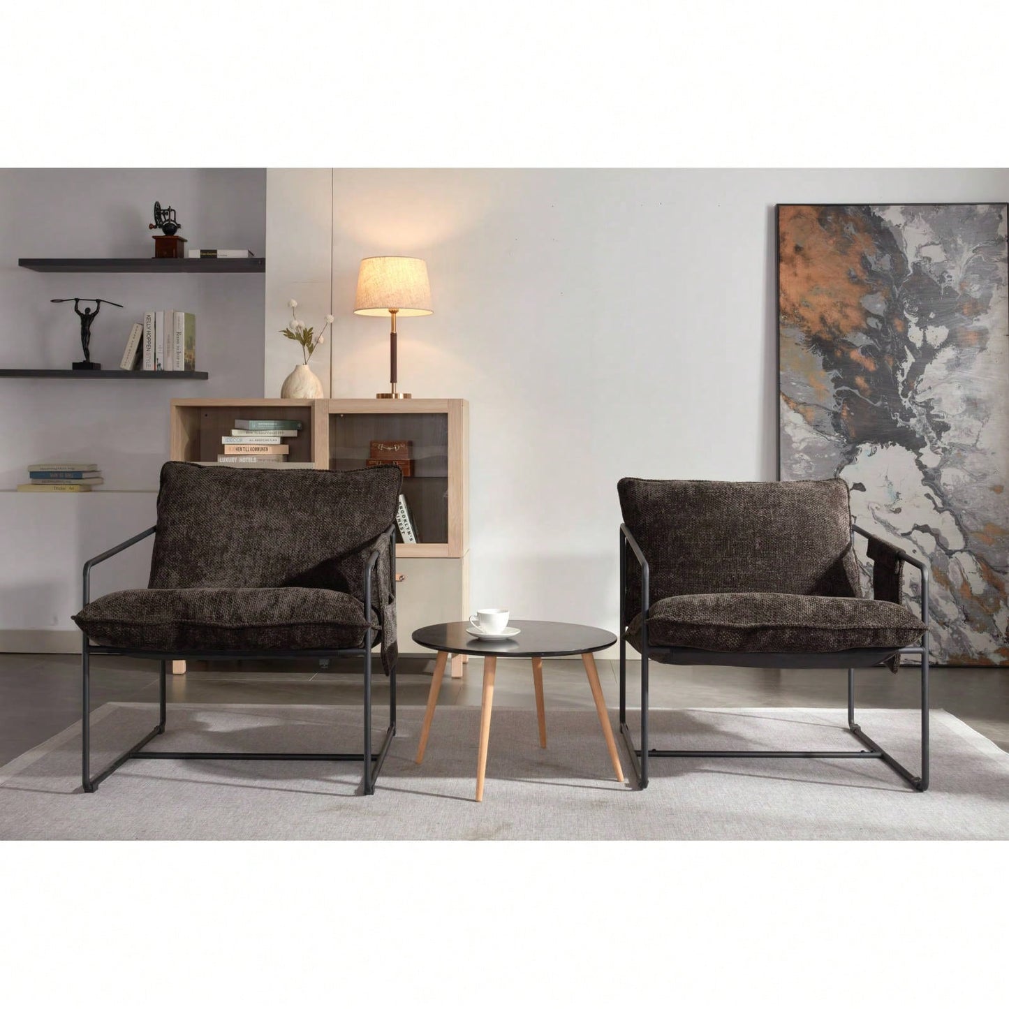 Upholstered Hanging Armchair With Metal Frame And Crushed Foam Cushions For Living Room And Bedroom