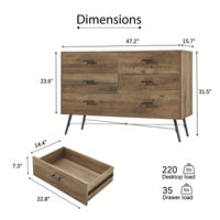 6 Drawer Dresser and TV Stand with Large Storage for Bedroom and Hallway 47.2W x 15.7D x 31.5H