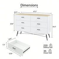 6 Drawer Dresser and TV Stand with Large Storage for Bedroom and Hallway 47.2W x 15.7D x 31.5H